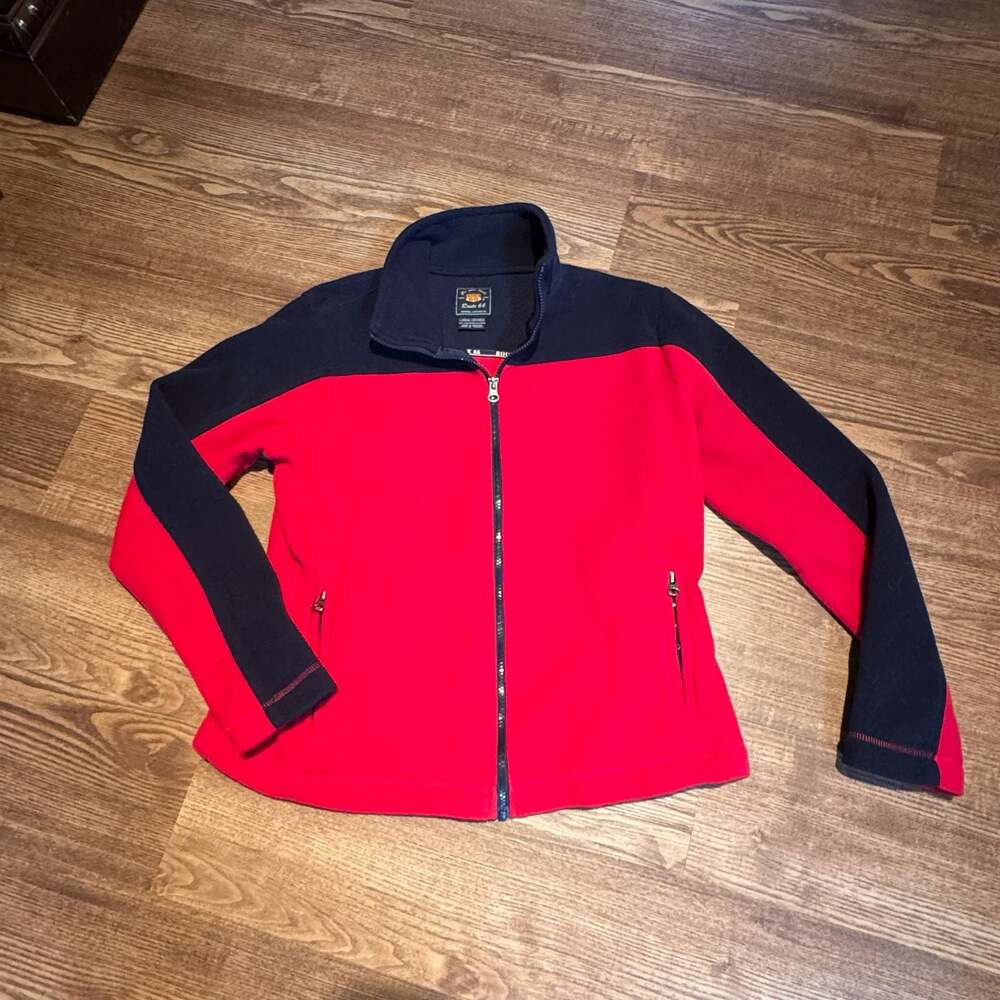 Route 66 Women’s Large Red Black Full Zip Fleece Jacket Y2K Colorblock Embroider